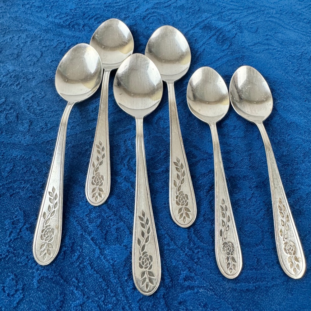 Rogers Stainless Korea Floral Mist Stainless Flatware Set 6 Piece Tablespoons